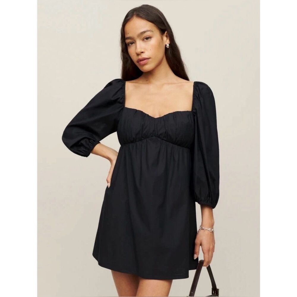 Reformation Farley Dress Black Mini Puff Sleeve Size 8